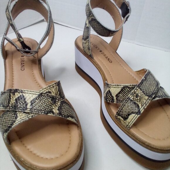 Lucky Brand Wedge Sandals Women 8 Tarhi Snake Skin Animal Print Ankle Strap - Picture 9 of 16
